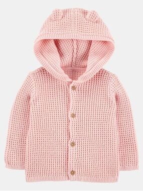 Carter’s Baby Hooded Waffle Knit Cardigan - Pink